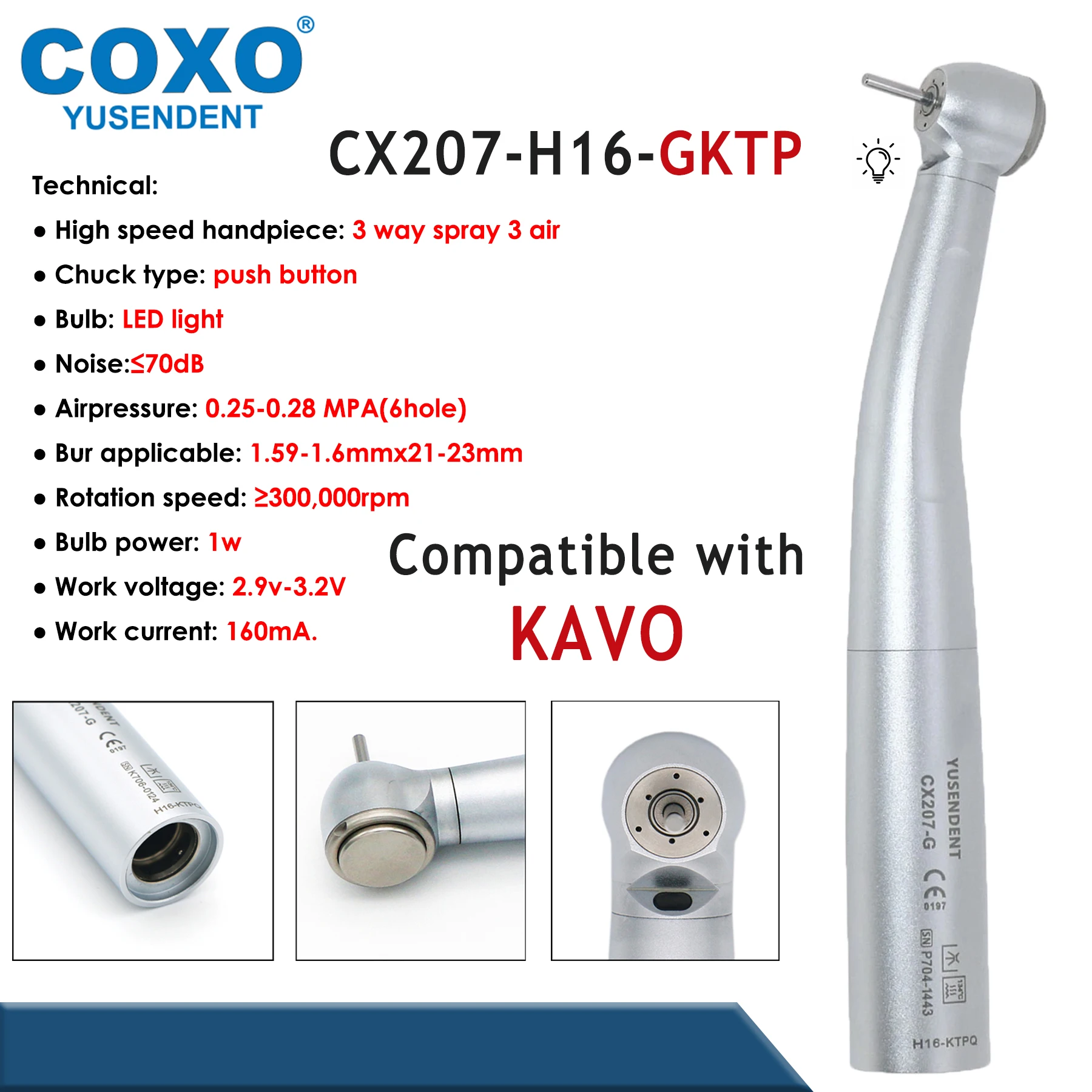 Coxo Dental Turbine Glasfaser Hoch geschwindigkeit shand stück Luft rotor Standard/Drehmoment Big Head LED-Kupplung 6-polig fit kavo nsk sirona wh