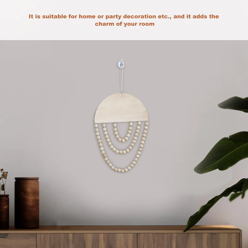 

Bohemian Style Hanging Decor Handmade Wooden Beads String Artistic Wall Art Craft Chic Hanging Adornment For Living Room Bedroom