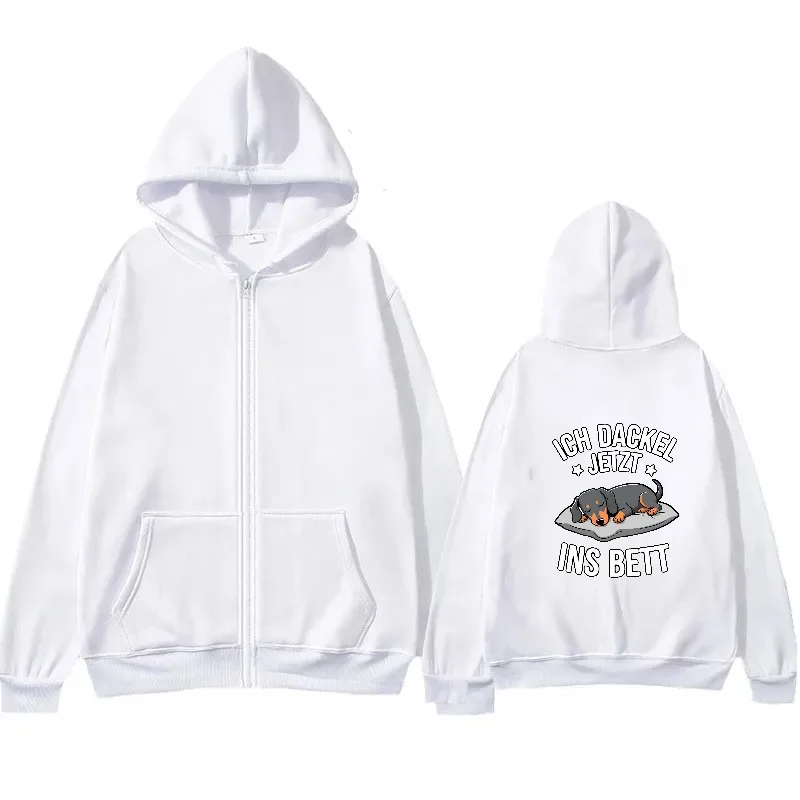 سترة رجالية بقلنسوة باللون الأسود من Dachshund Dog Sleeping Print ICH DACKEL NOW INS BED Text ملابس غير رسمية للارتداء اليومي و