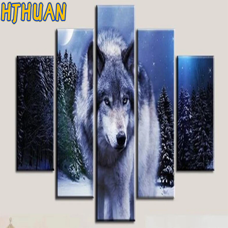 

5pcs Diamond Embroidery animal forest Full Drill Cross Stitch Kits Square Round Home Decor Pictures Of Wolves Diamond Painting
