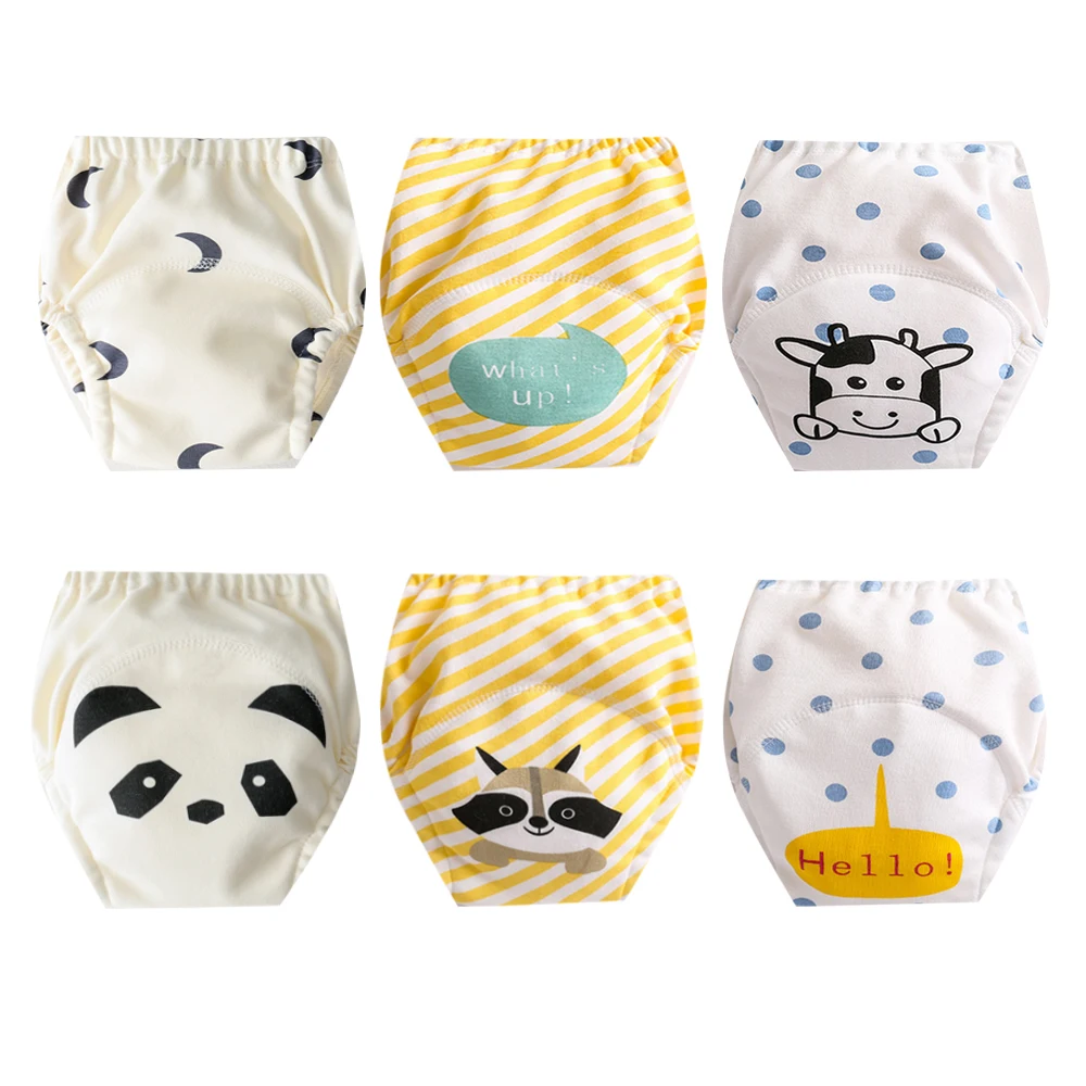ベビートイレ,トレーニングパンツ,防水コットンパンティー,再利用可能なおむつ,男の子と女の子のおむつ,漫画の下着,コットン,トイレ,6個