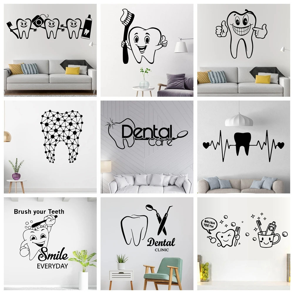 

1 pc Brush Teeth Stickers Vinyl Wall Sticker For Dentist Shop Room Decor Waterproof Wall Art Decal наклейки на стену