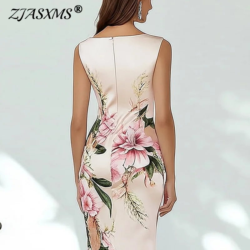 الصيف بلا أكمام عودة زيبر فستان مناسبات موضة الأزهار المطبوعة سليم Bodycon فستان الحفلات امرأة أنيقة الخامس الرقبة تخفيف فساتين #1