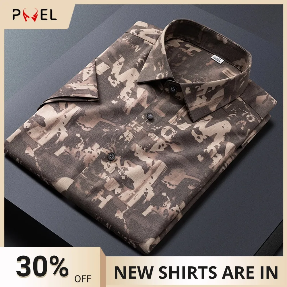 

Мужская рубашка на пуговицах с короткими рукавами и буквенным принтом без кармана, эластичная летняя повседневная удобная мужская одежда