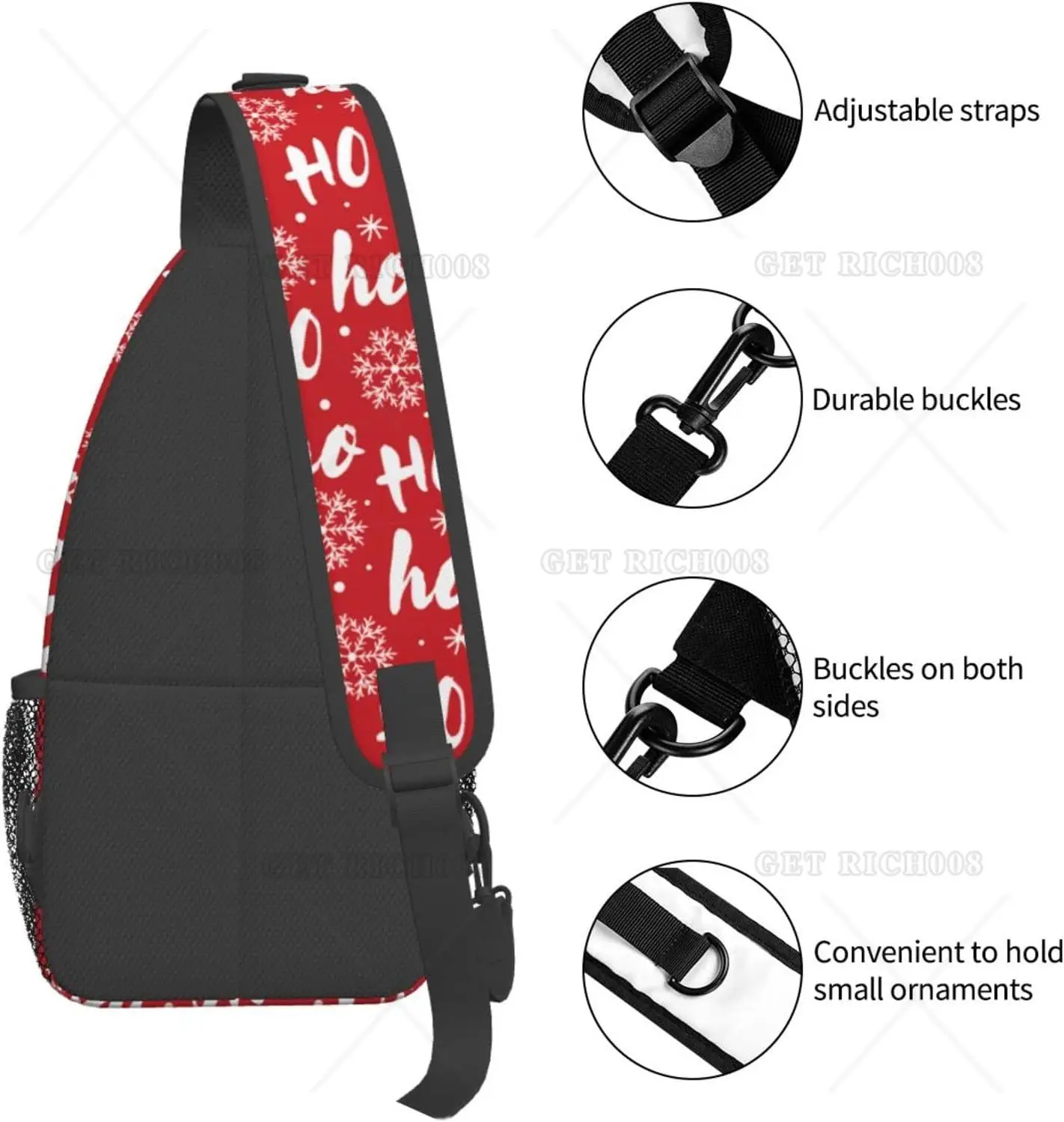 Bolsa de estilingue crossbody para homens e mulheres, sacolas vermelhas de Natal Hohohoho, mochila casual de ombro, Natal