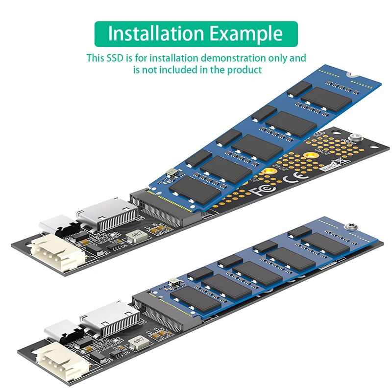 M.2 NVME M Key to SFF-8611 Riser Type C Power Supply NVME SSD Adapter + SATA to 4Pin Power Cable for 2230 2242 2260 2280 M.2 SSD
