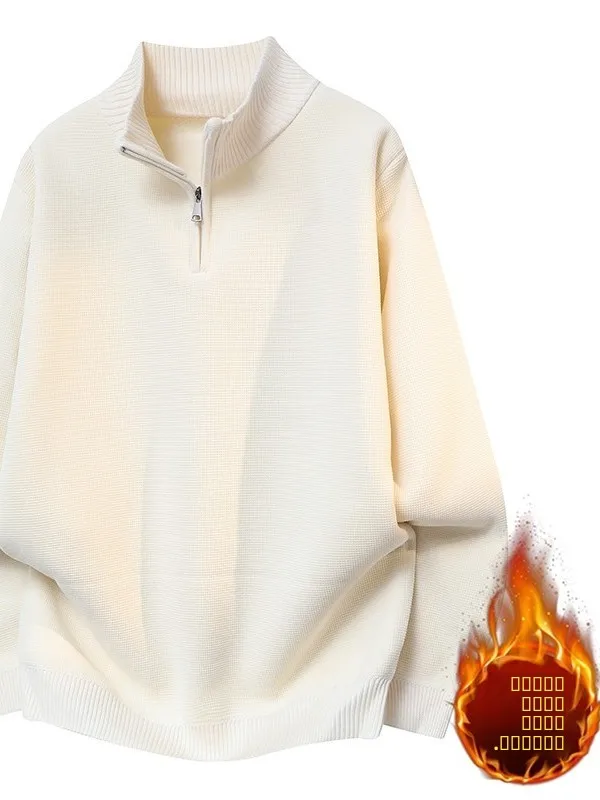 

New Men's Fce Lined Knitted Sweater Winter f High Collar Warm Furry Long Sve Casual Sle Comfortable Top