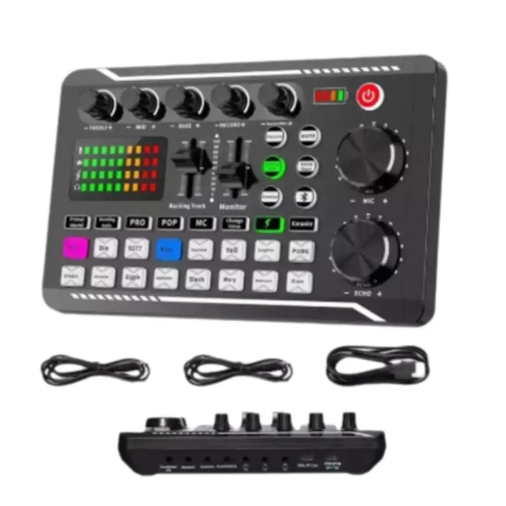 Live Sound Card Audio Interface With DJ Mixer Effects Voice F998 English Mixer For Live Streaming Singing Bracket Set