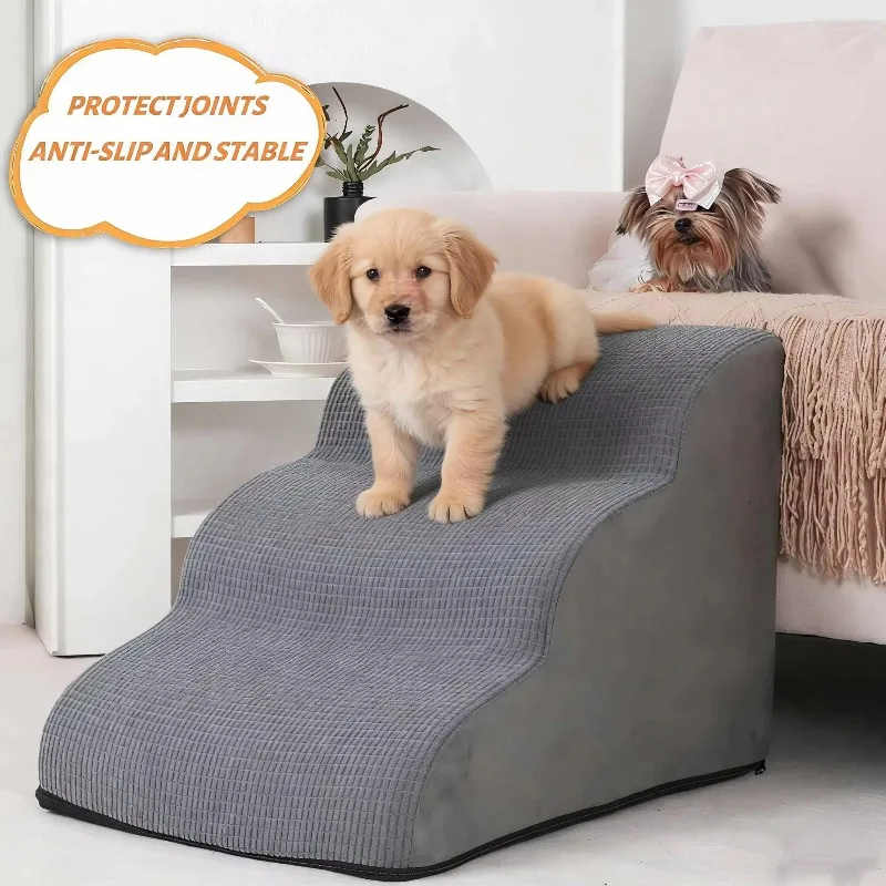 3 Step Dog Ramp & Stairs for Sofa & Chair - Non-slip sturdy pet steps for small dogs and cats