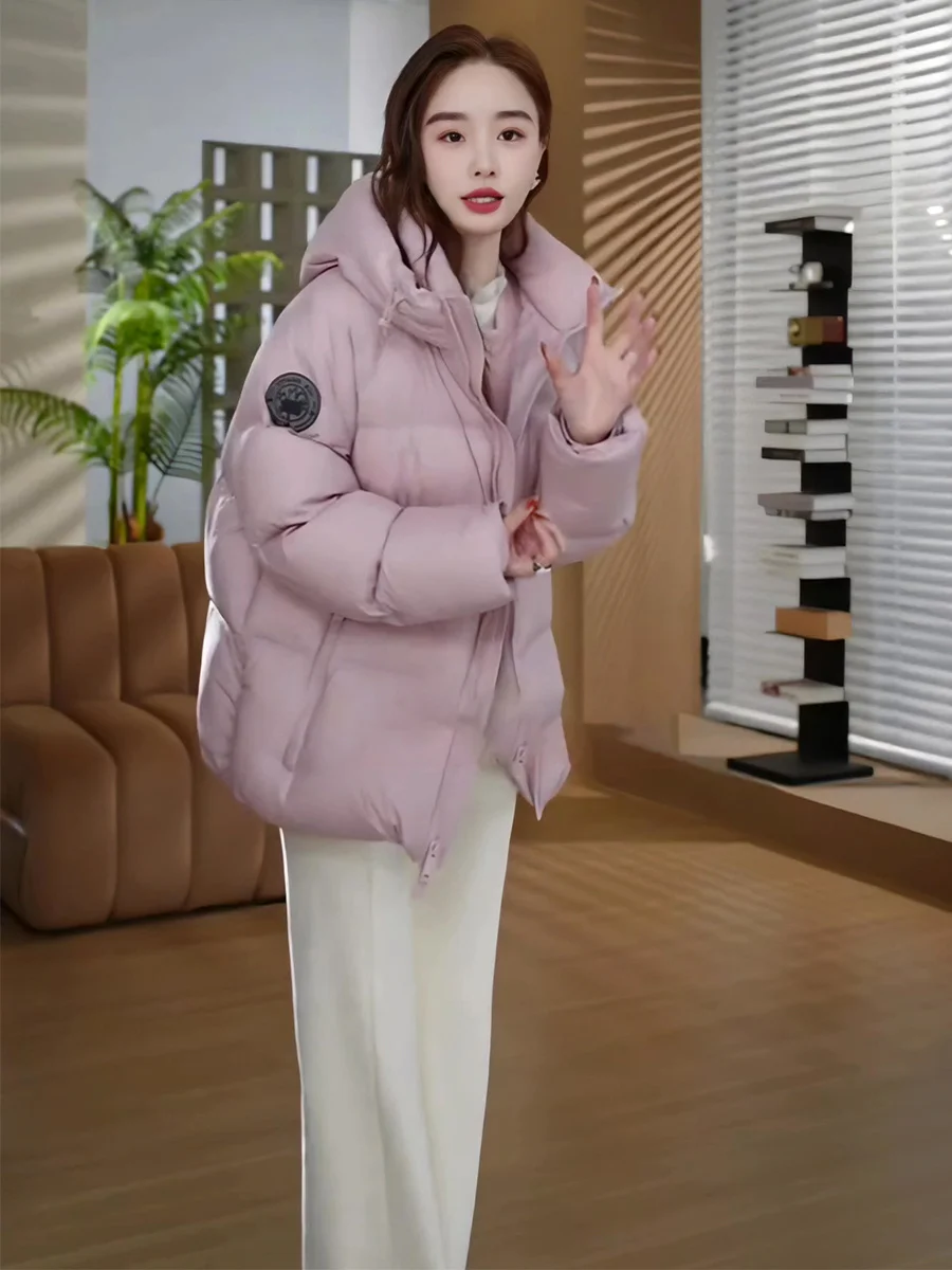 여성용 겨울 패딩 재킷 후드 중간 길이 다운 코트 따뜻한 아우터웨어 캐주얼 슬레 지퍼 케트 티엔드 시 레저