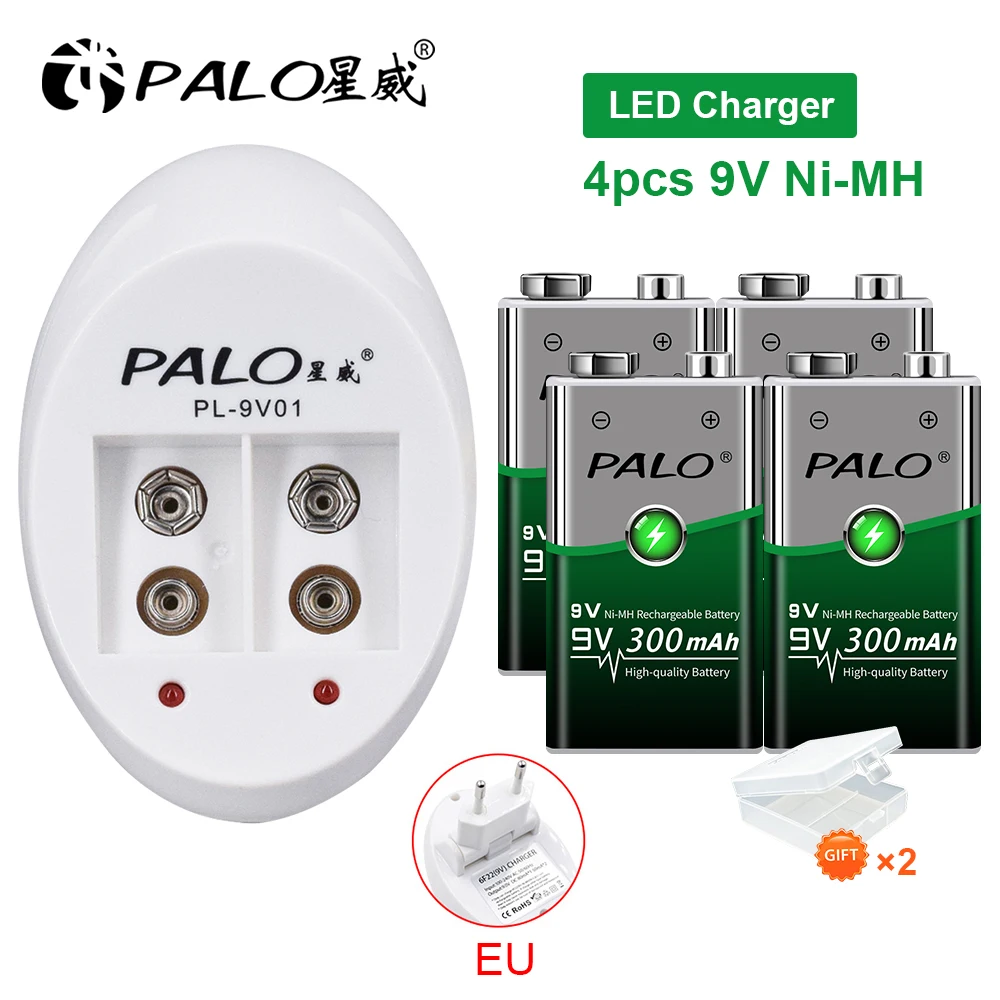 PALO 300mAh 9V NIMH Akumulator 6F22 9V Akumulator koronowy + Ładowarka 9V do akumulatorów litowo-jonowych 9V NI-MH — zdjęcie 2