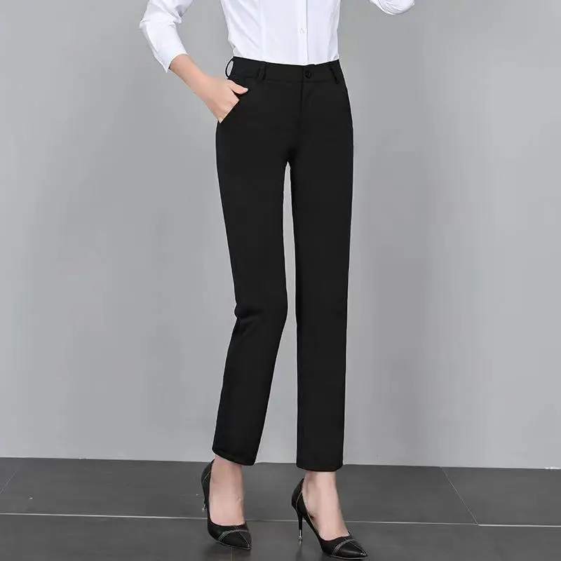 Womens Clothing 2023 New Spring Summer Pants Pencil Fashion Button Pockets Office Lady Elegant Casual Solid Trousers