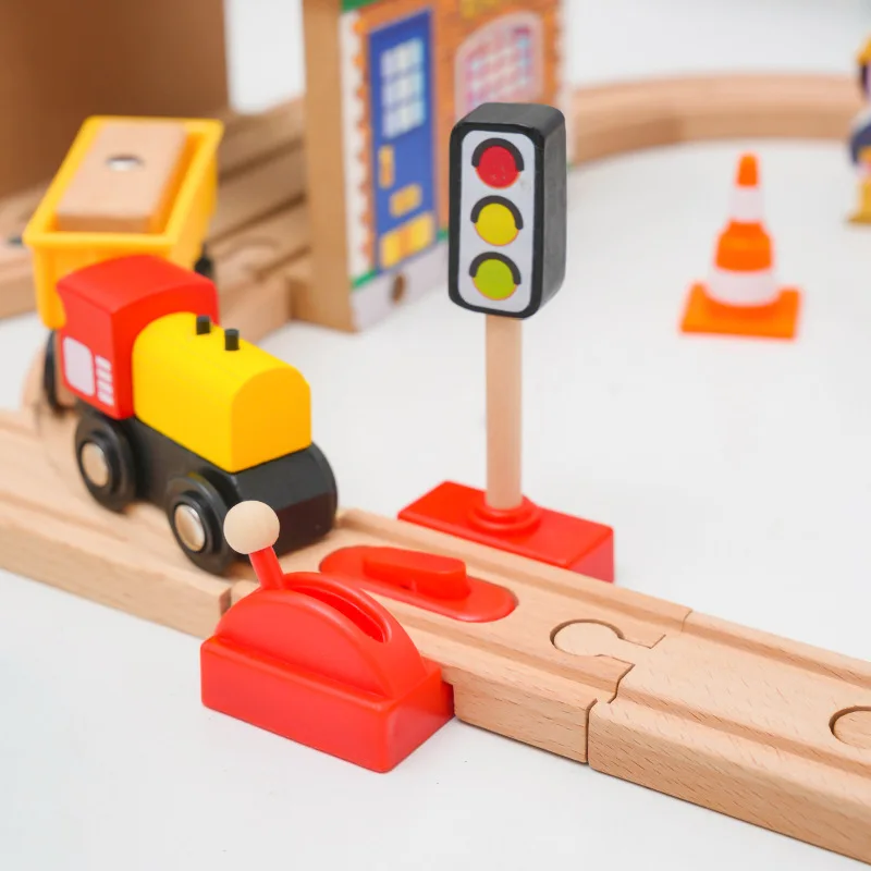 Wooden Train Track City Blue Bridge Scene Set Railway Electric Magnetic Train Toy Suitable For All Brand Wood Rail Toy Boys PD68