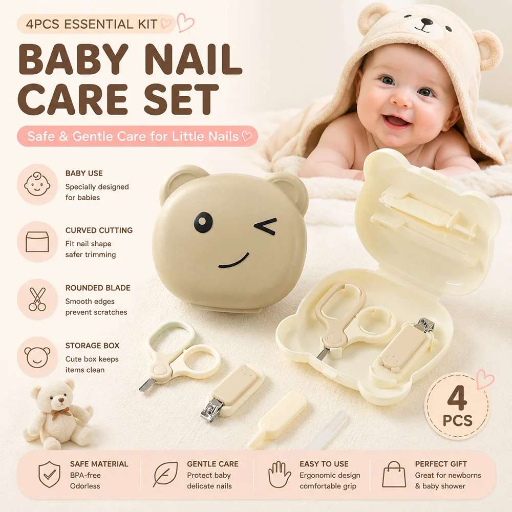 Baby Nail Clipper Set 4PCS Newborn Grooming Kit with Nail Scissors File Storage Box Infant Care Essentials Baby Hygiene Tool