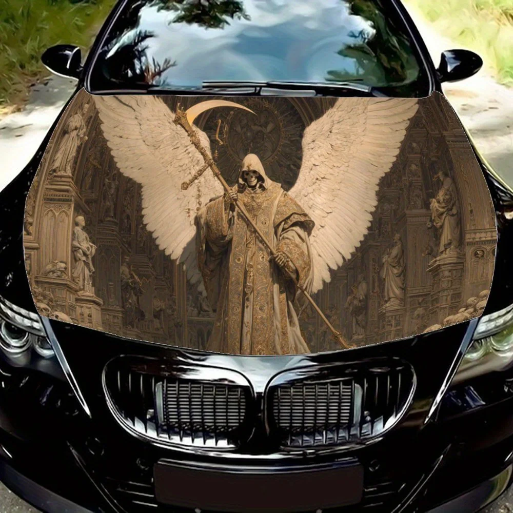 

Крылатый мрачный жнец с косой в соборе, виниловая наклейка на капот автомобиля, защитная наклейка для наружного вида автомобиля, водонепроницаемая самоклеящаяся наклейка