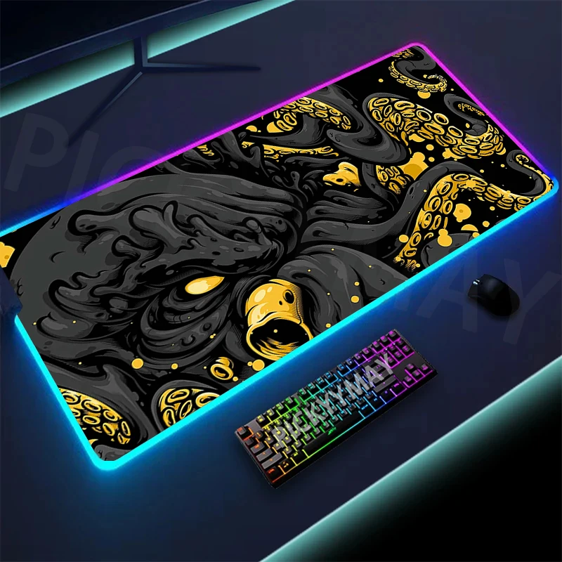 Alfombrillas de escritorio LED grandes Divine Beast XXL RGB, alfombrilla de ratón para computadora, Mith chino, alfombrilla para teclado con retroiluminación, alfombrillas luminosas para Gamer, 90x40cm