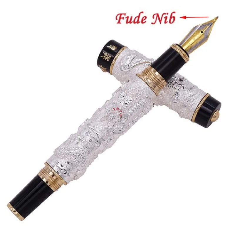 

A+ Jinhao Vintage Calligraphy Fude Fountain Pen Double Dragon Silver-Black Gift Pen
