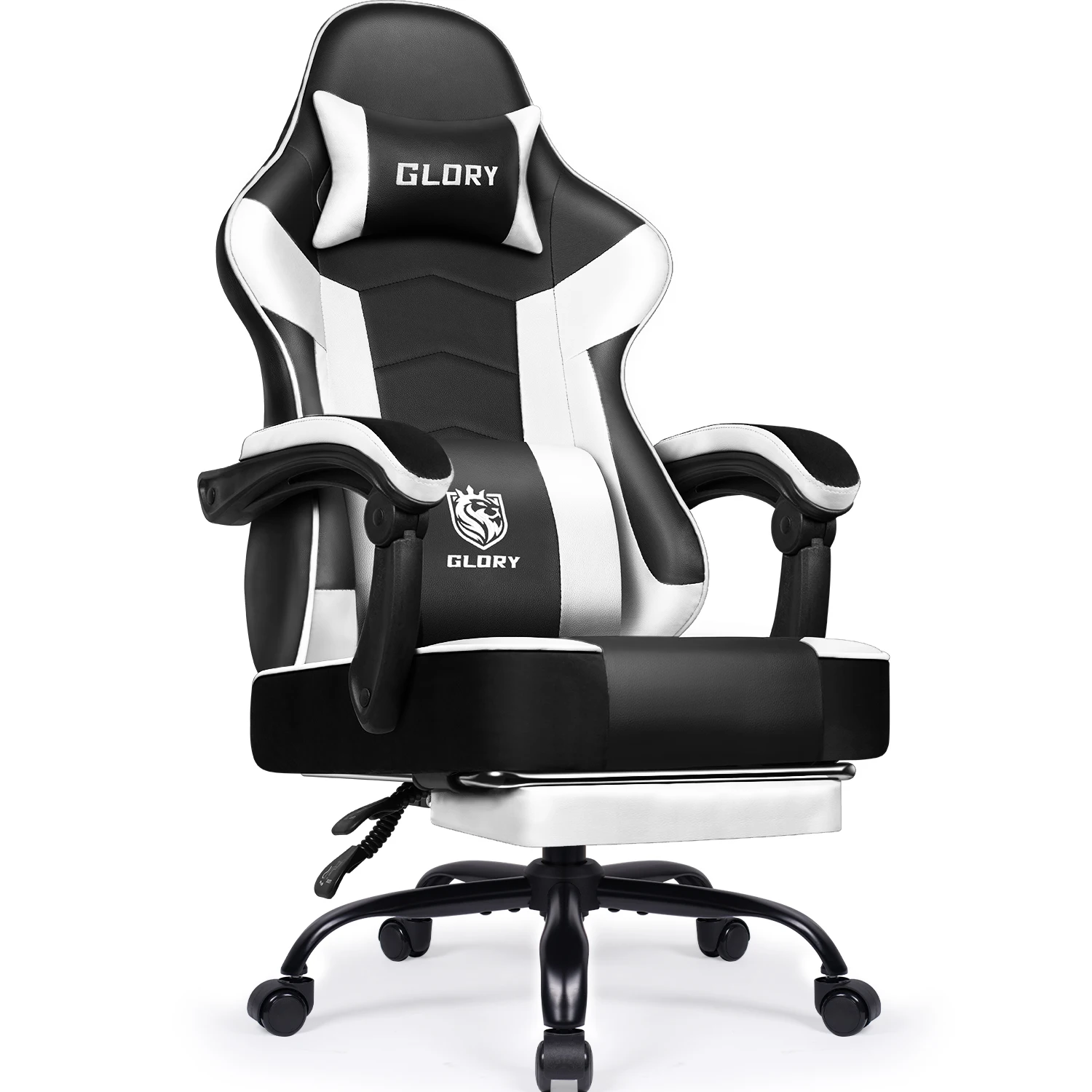 Ergonomischer Gaming-Stuhl – 170 °   Liegender Rennbürostuhl mit verstellbarer Lordosenstütze und