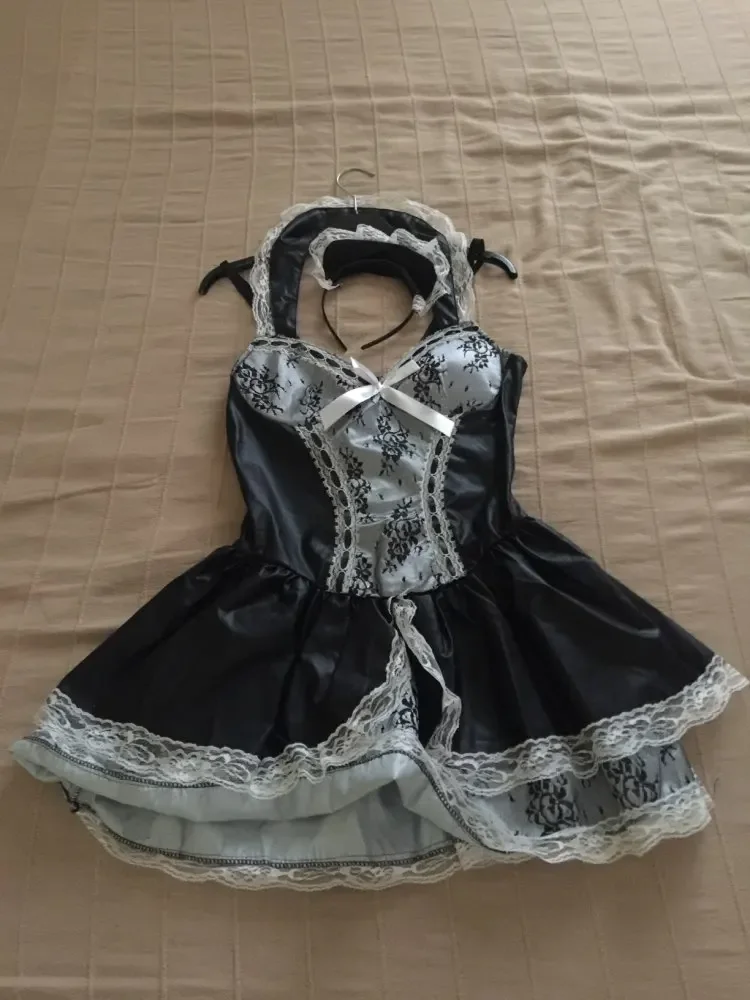 Sexy French Maid Costume Women Exotic Servant Cosplay Uniform Low-Cut Neckline Mini Maid Dress kawaii lingerie maid lolita dress