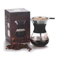 Pour Over Coffee Maker Set with Reusable Stainless Steel Filter Elegant Coffee Dripper Pot,Glass Carafe Permanent for Camping