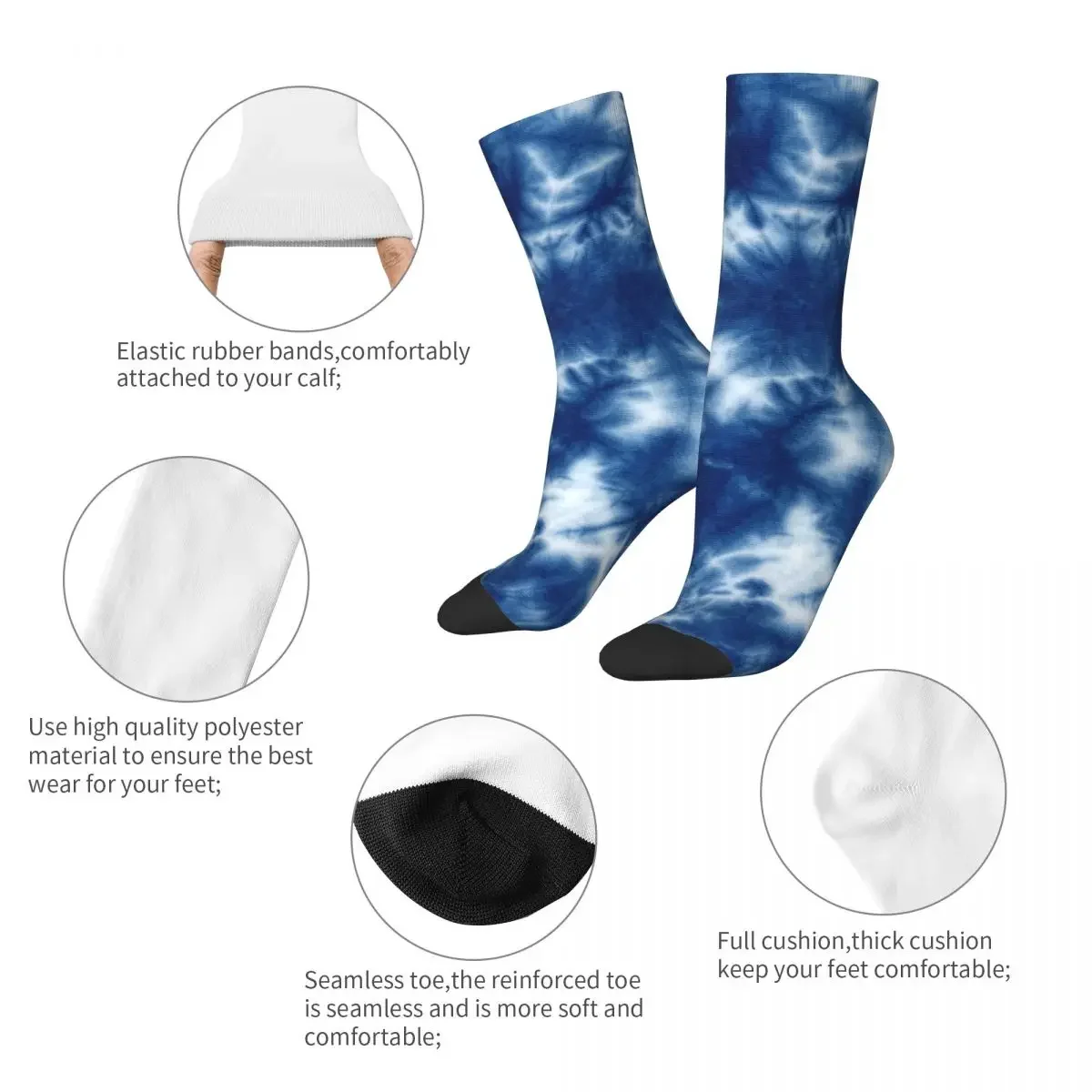 Indigo Blue Shibori Tie Dye Patterned Socks Men's Women's Funny Happy Socks Spring Summer Autumn Winter Middle Tube Socks Gift