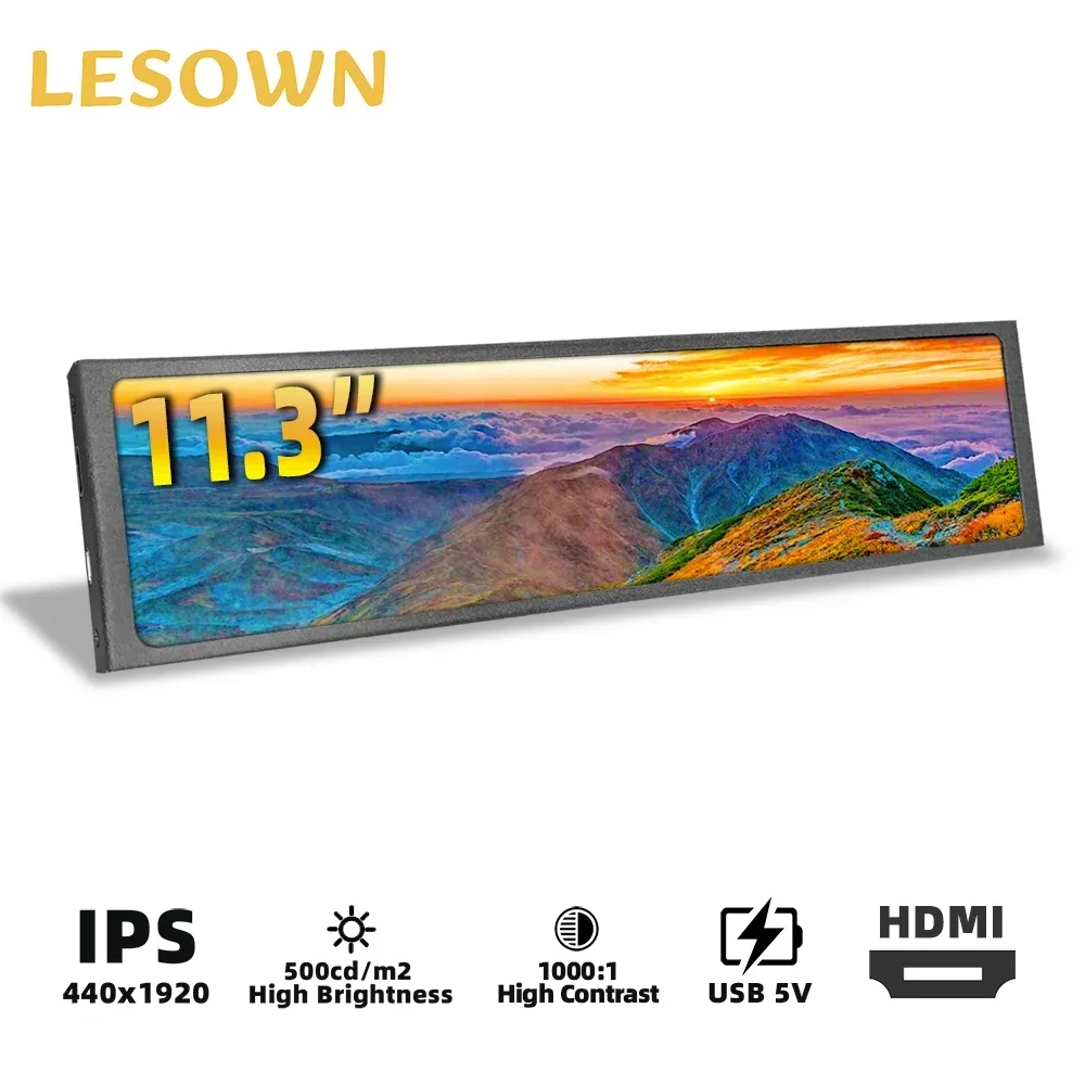 LESOWN 11.3 8.8 7.9 inch Stretched Bar Long Screen Monitor HDMI 440x1920 IPS LCD Portable Strip Display for Aida64 PC Case