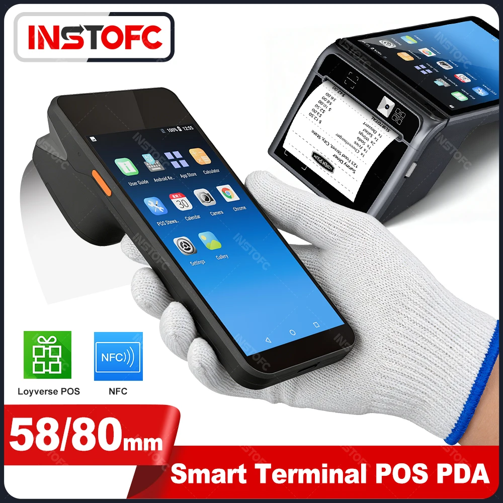 3G32G POS PDA Terminal with 58/80mm Bill Receipt Printer Support NFC Wifi Bluetooth Loyverse Google Store Android 14 All in One
