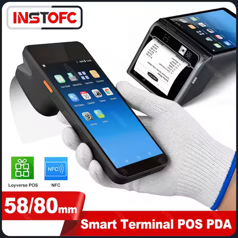 3G32G POS PDA Terminal with 58/80mm Bill Receipt Printer Support NFC Wifi Bluetooth Loyverse Google Store Android 14 All in one