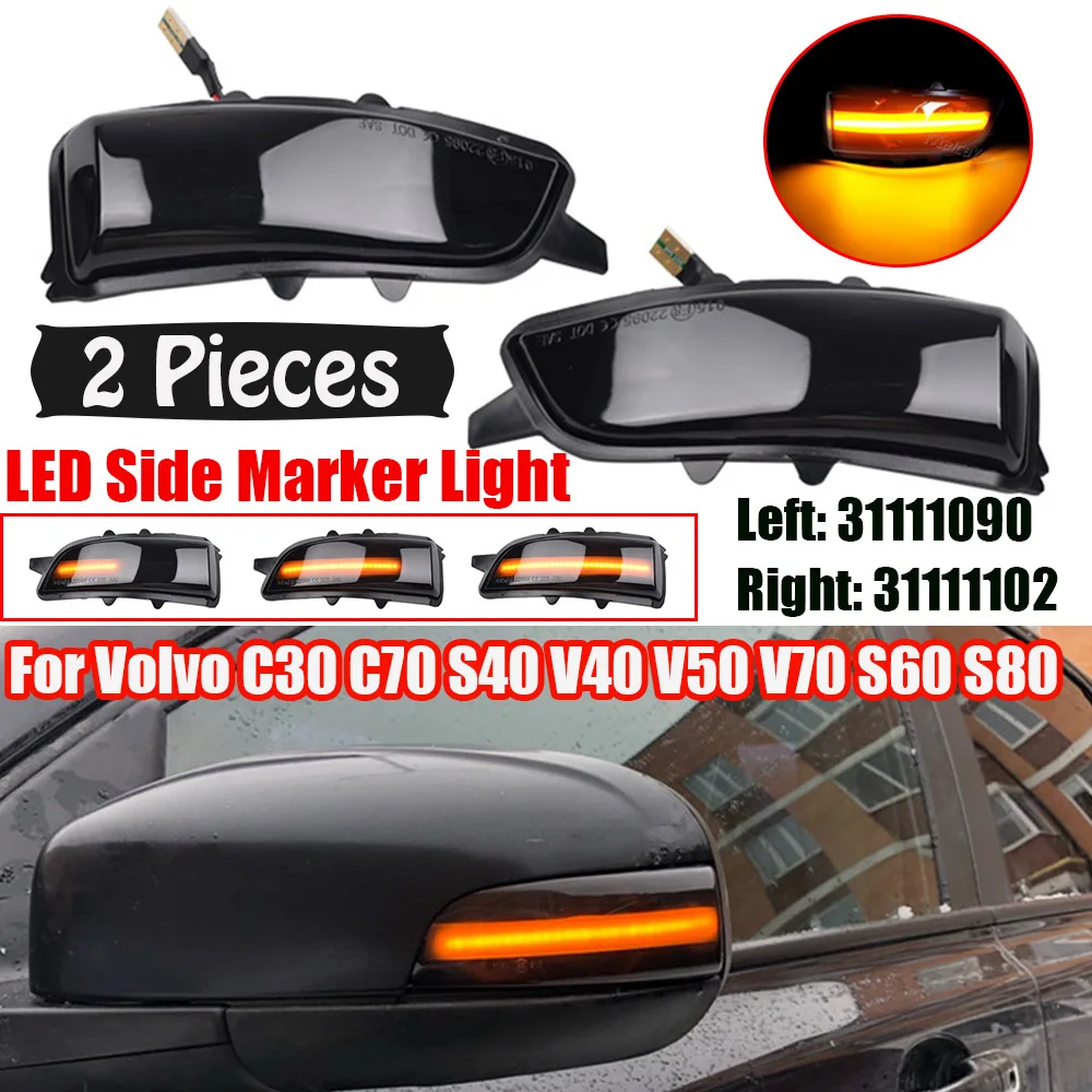 Pair For Volvo C30 C70 S40 S60 V40 V50 V70 2008- 2010 LED Dynamic Turn Signal Side Mirror Sequential Blinker Indicator Light