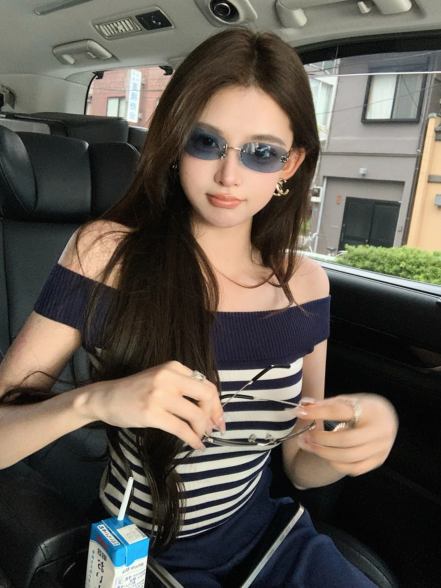 

Blue Dr Paris Top Women's Slim Fit irt Ci Feel White Paper Color Card Stripe One oulder ort Sve Summer Faion