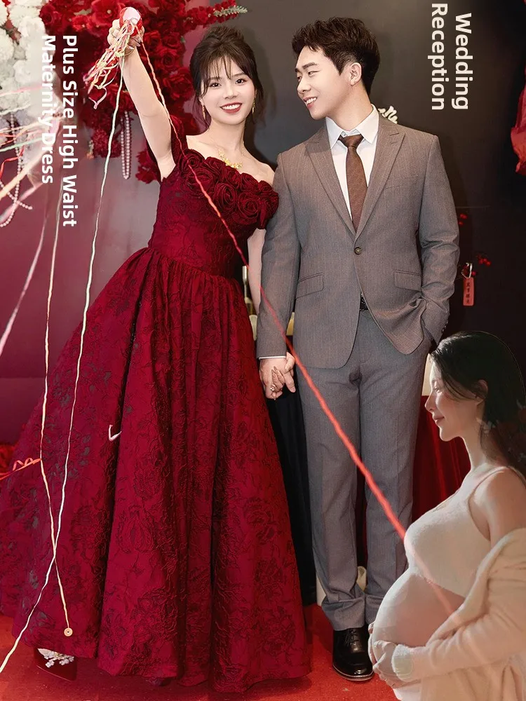 

Red Rose One-oulder Wedding Dr plus Size Slimming High Waist A-Line Skirt Formal Evening Gown for Brides And Engagement