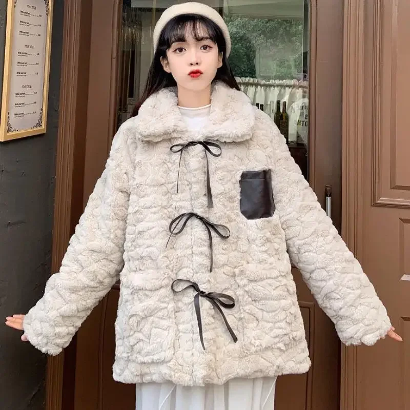 Jacket Women Faux Fur Coat Plush Coat Women's Autumn And Winter Loose Casual Long Sleeves Top Clothes Veste Femme