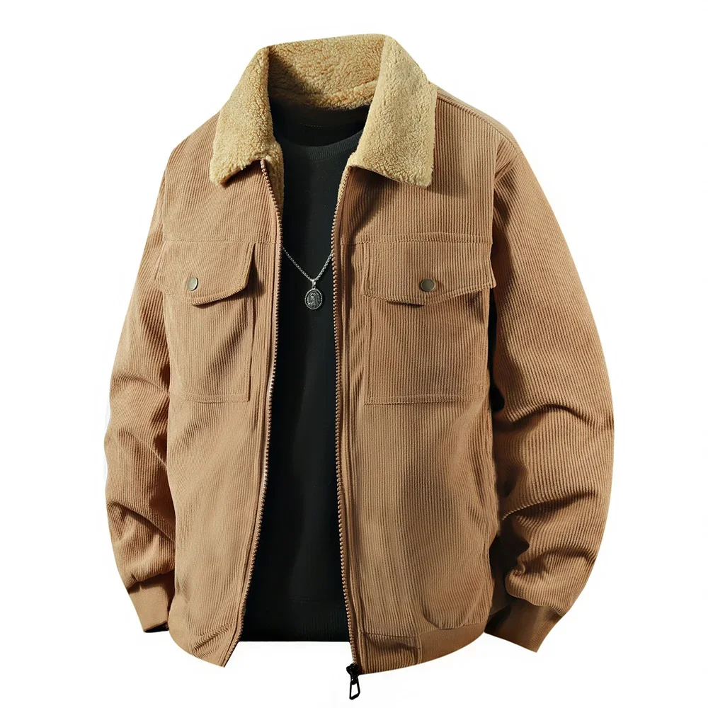 

Мужская флисовая вельветовая куртка-карго, осень-зима, повседневная модная рабочая одежда на флисовой подкладке, мужские утолщенные теплые пальто с воротником