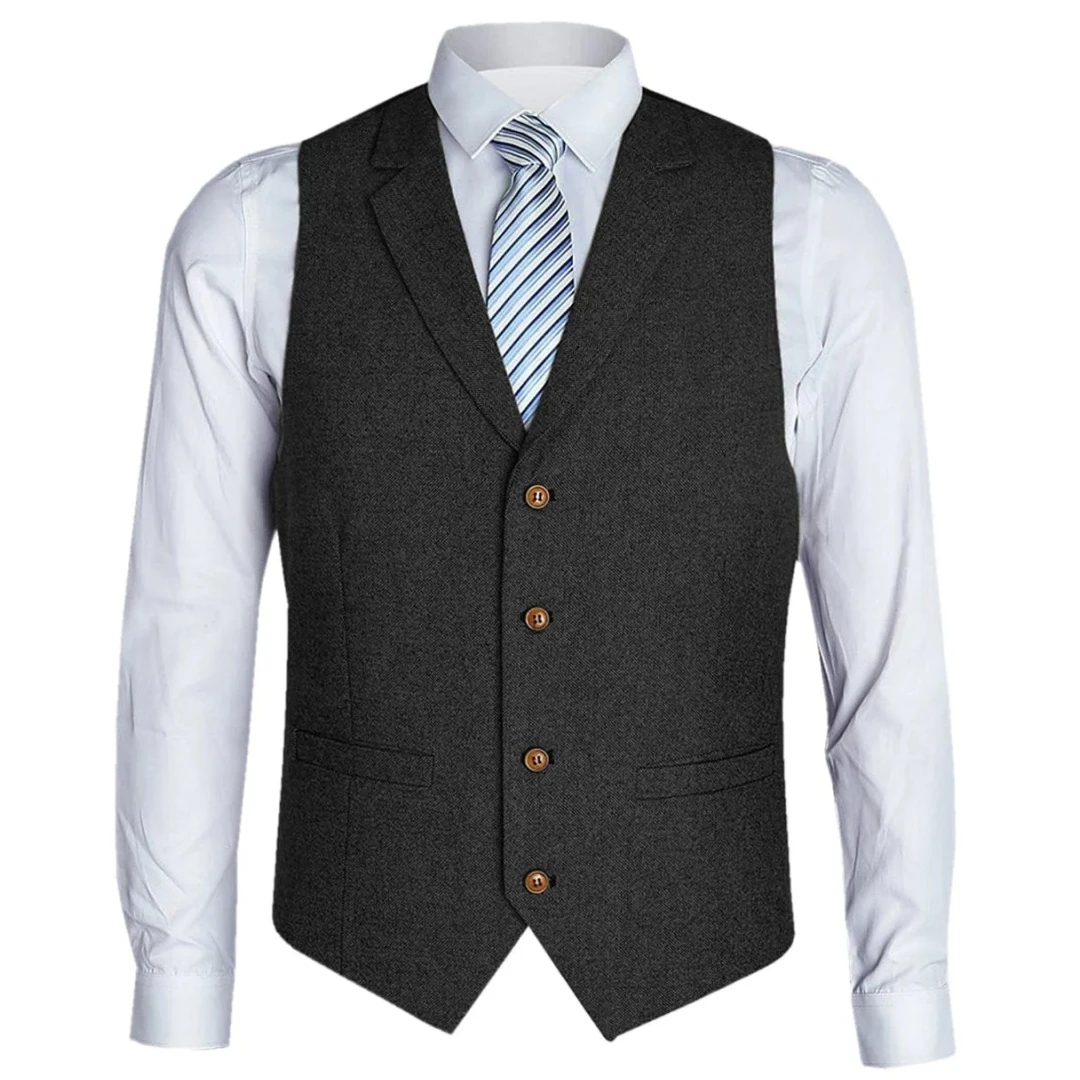 

Men Vest Black Herringbone Single Button With Lapel Waistcoat For Birthday Wedding Business Banquet Work Men Suit Vest