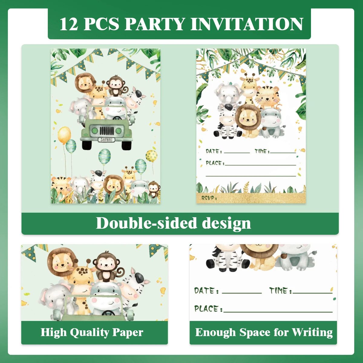 12pcs Paper Invitations Cards For jungle Animal Safari Birthday Party Decorations Kids 1st Birthday Baby Shower Party Supplies