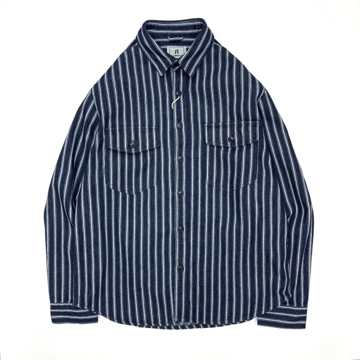 Amekaji Denim Vertical Striped Shirt for Men Heavyweight Thick 100% Cotton Retro American Casual Long Sleeve Loose Fit Jackets