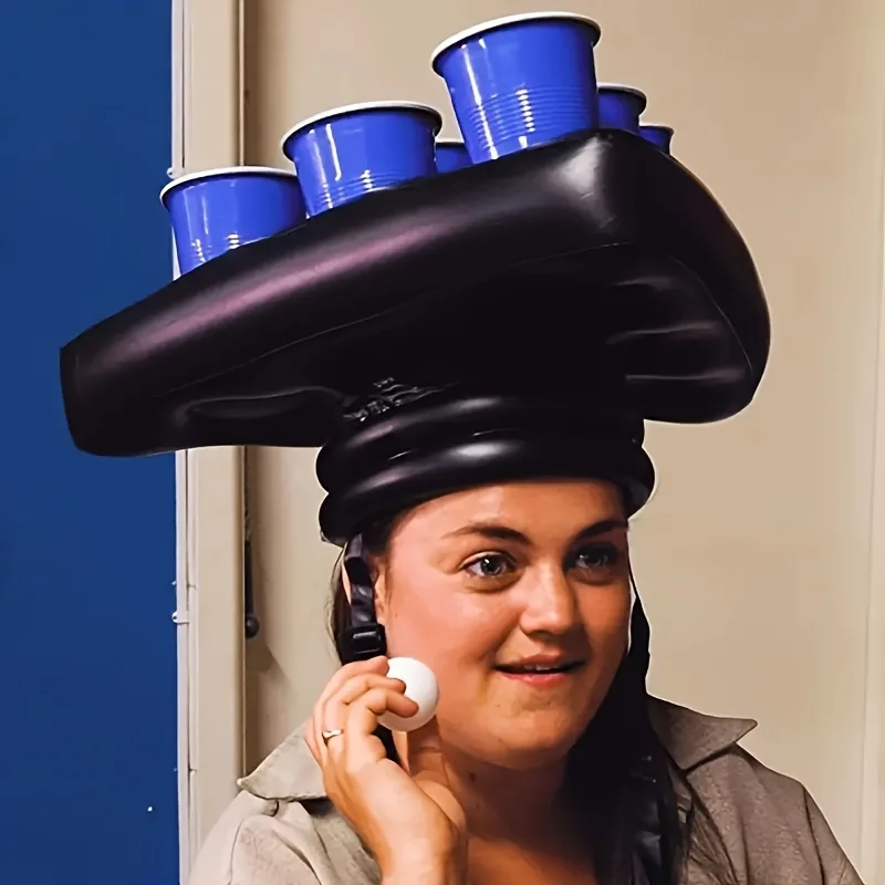 Inflatable Triangle Hat for Ping Pong Toss Game Fun Tossing Props Inflatable Beer Soda Drink Cup Holder Exciting Party Toys view 3