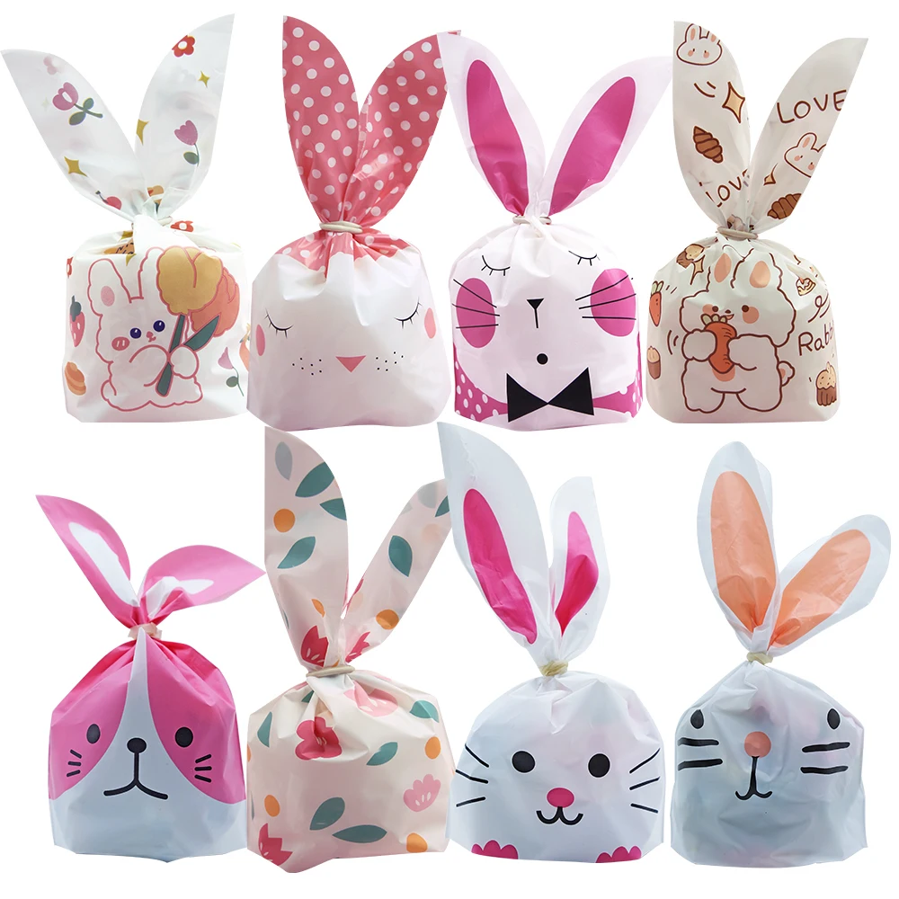 

10/20pcs Cute Rabbit Ear Bags Plastic Cookie Candy Gift Bags For Easter Party Biscuits Snack Baking Packing Supplies Kids Gifts