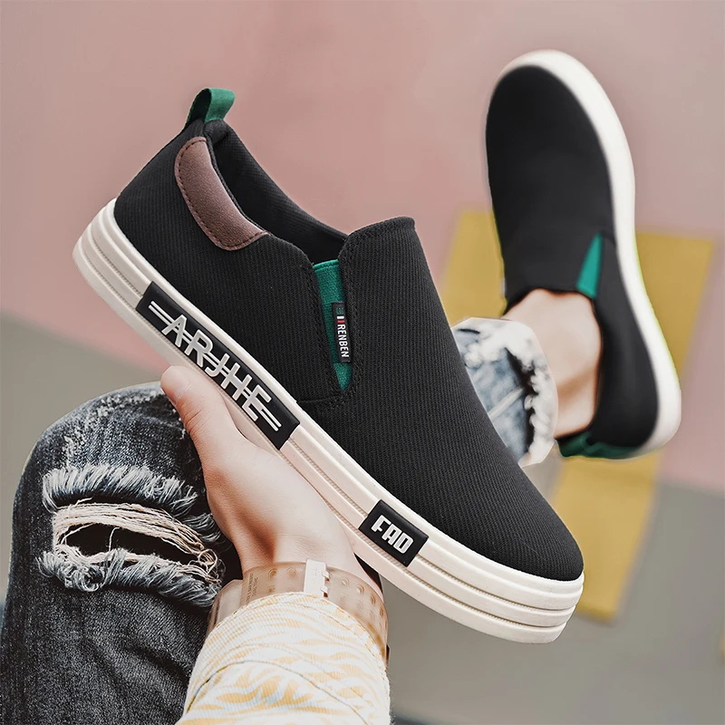 

Мужская обувь, весна 2024, новый стиль, мужские дышащие универсальные парусиновые туфли на мягкой подошве, комплект в один шаг, повседневные туфли для доски