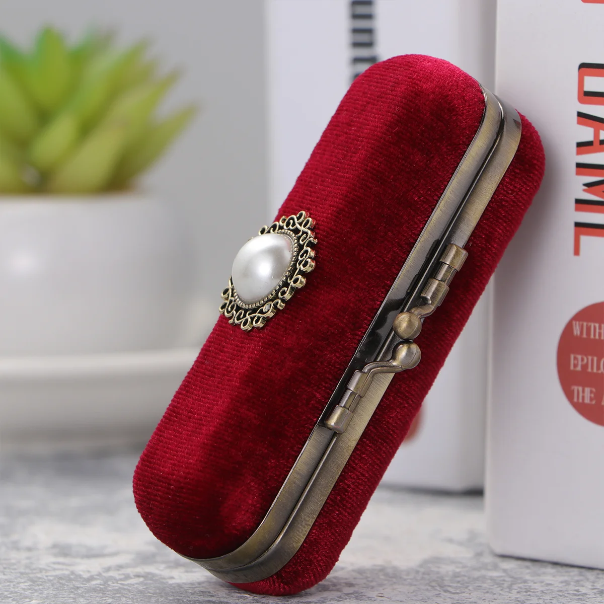 

Jewelry Holder Stand Makeup Lipstick Storage Box Compact Mirror for Purses Red Travel