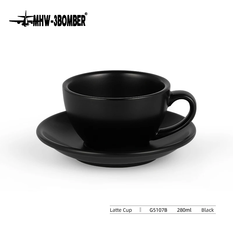 MHW-3BOMBER Koffiekopjes Klassieke Latte Art Kopjes met Schotel 280ml Theekopje Keramische Espresso Mok Keuken Bar Koffie Accessoires