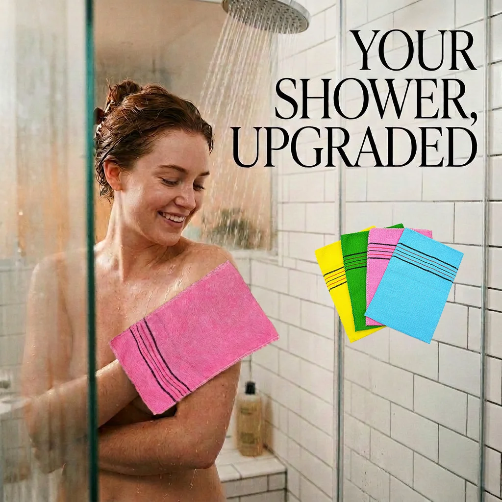 5 Pack Exfoliating Bath Mitts. Coarse texture exfoliates dead skin. One size fits all for everyday shower body scrubbing.