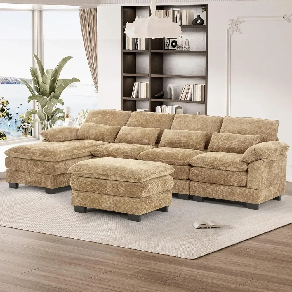 

Deposit Price 114" U Shape Sectional Sofa Cloud Couch For Living Room, Upholstery Comfy Modular Sofa, 4 Seat Chenille L-Shaped S