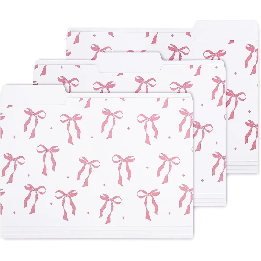 

12 Pack Pink Bow File Folders Letter Size Pink White Coquette Bowknot File Pockets with 1 3 Cut Tab for Home Office Classroom p