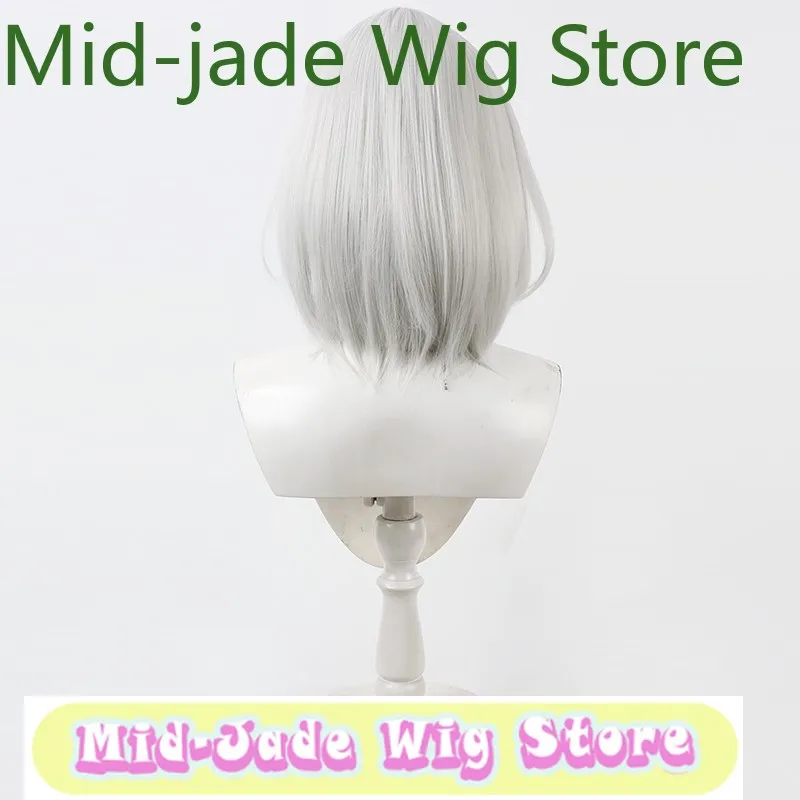 Peruca de jade médio azur lane duisburg peruca cosplay-prata branco cabelo sintético anime jogo role-playing festa de halloween desempenho