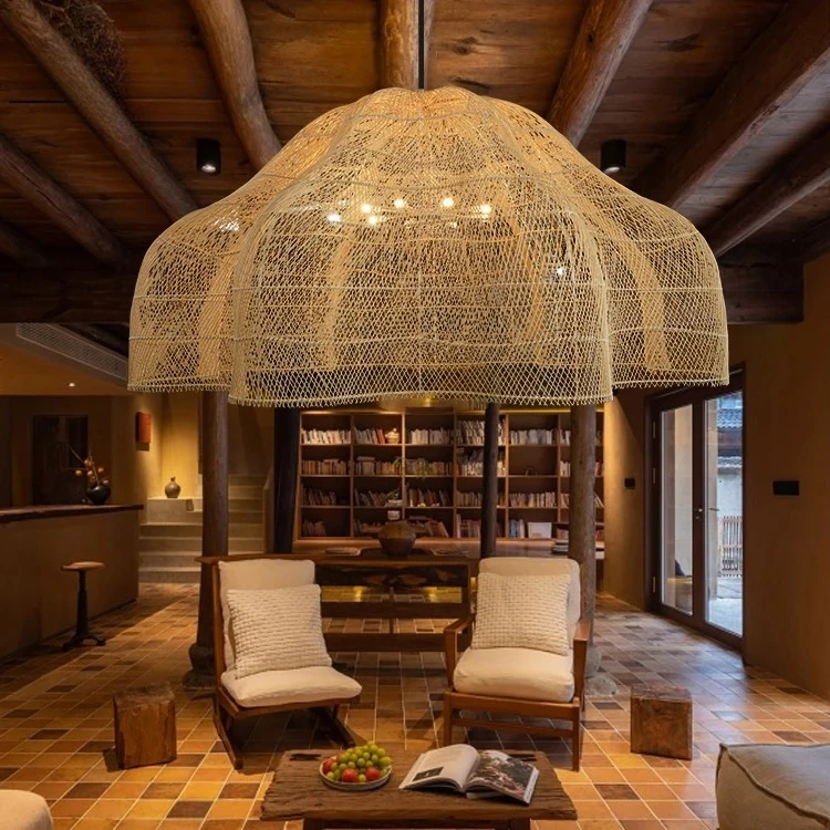 

Custom New Vintage Pendant Light Hanging Ceiling Lamp Fixture Restaurant Bamboo Rattan Decor Chandelier