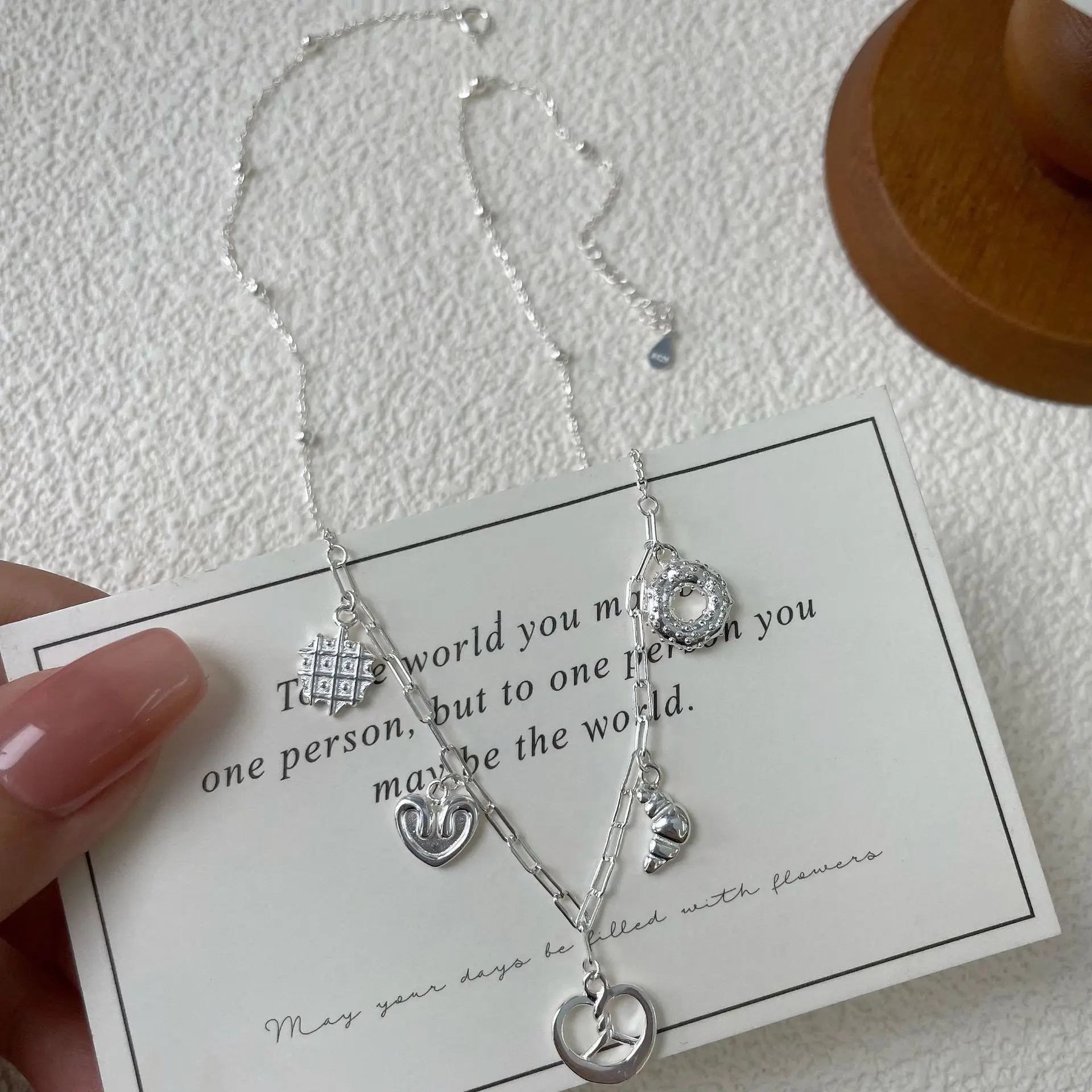 

S925 Pure Silver Donut Bread Bracelet Necklace for Women - Minimalist Design, Instagram-Worthy, High-End, Versatile, and Fashion