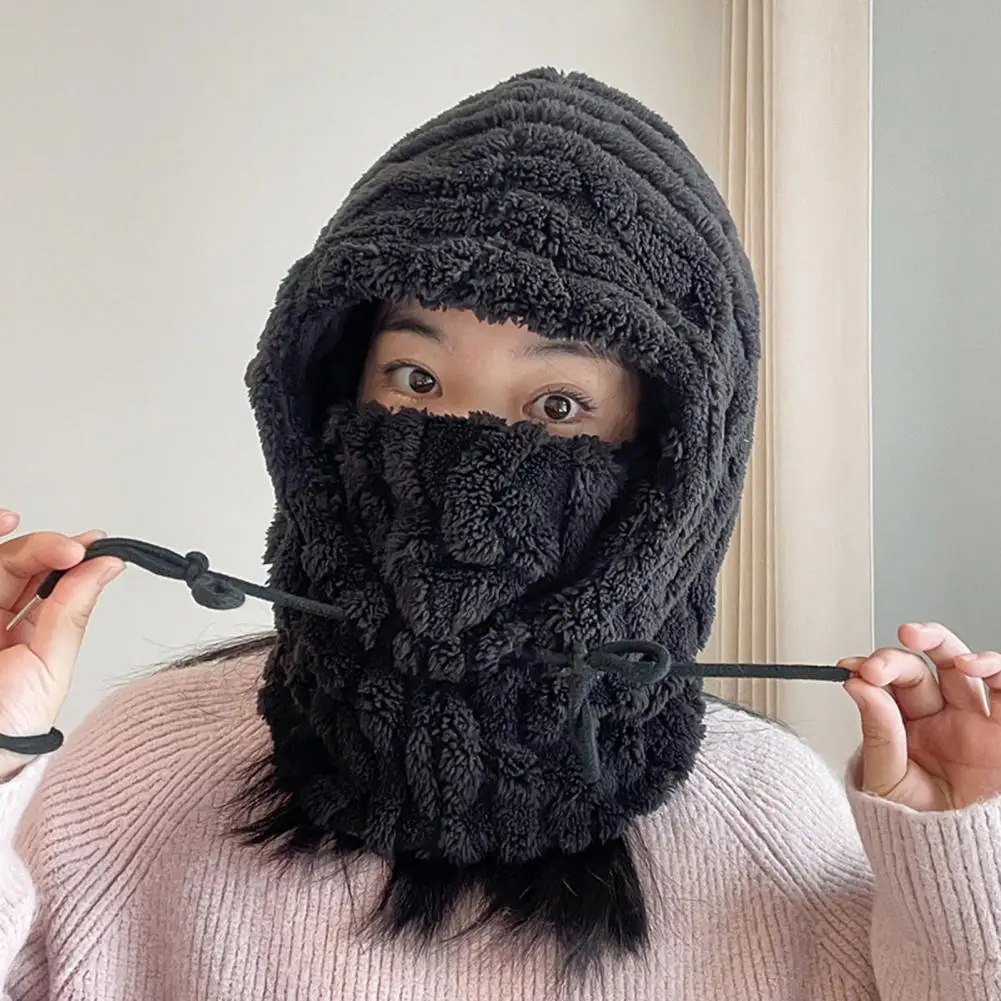 

Solid Color Knit Hat Sherpa Hood Winter Hat Scarf Combo for Men Women Windproof Ski with Ear Protection for Hiking for Women