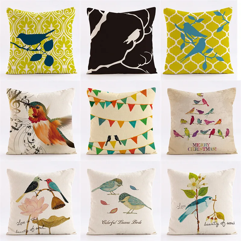غطاء وسادة بنمط مخطط على شكل زهرة وطيور مع طباعة قطيفة قصيرة لتزيين أريكة غرفة المعيشة #1