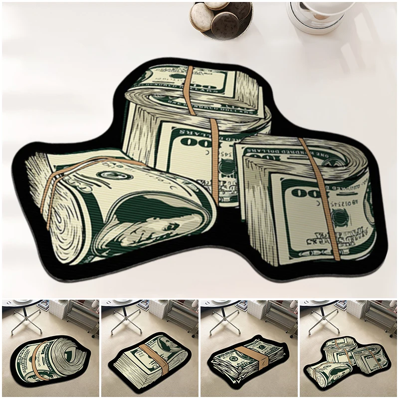 Creative  Money Shaped Carpet Personality Imitation Money Rug Dollar Rug for Bedroom Irregular  Art Floor Mat Door